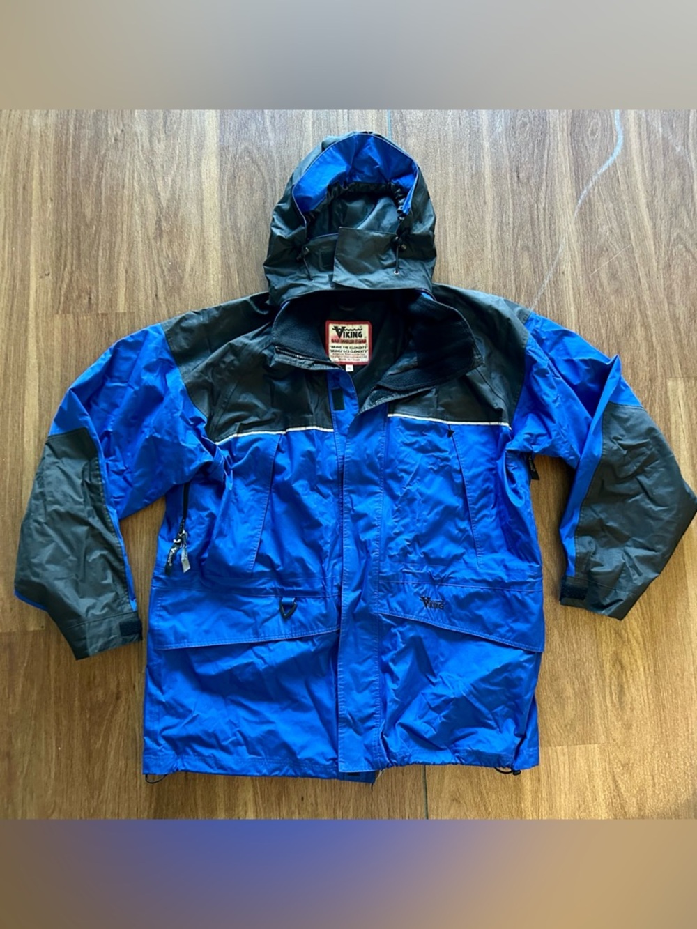 Viking Men's Blue and Black Waterproof Raincoat with Hood